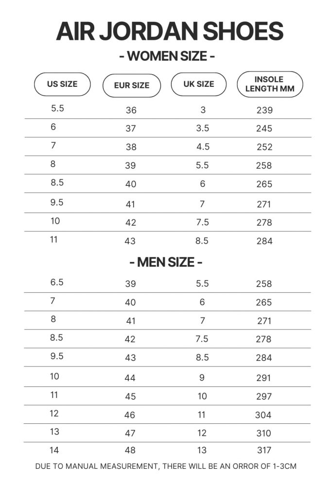 Air Jordan Shoes Size Chart - My Hero Academia Merch