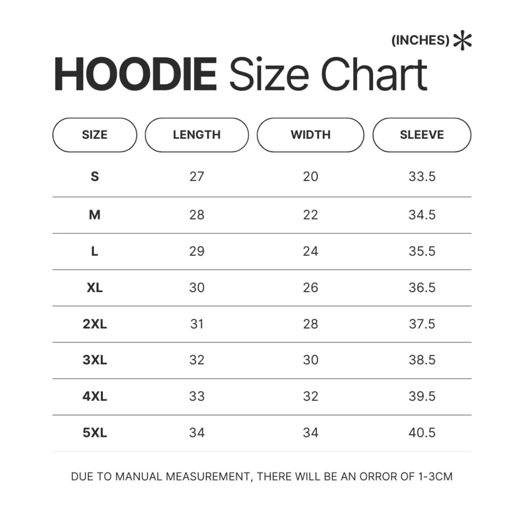 Hoodie Size Chart - My Hero Academia Merch