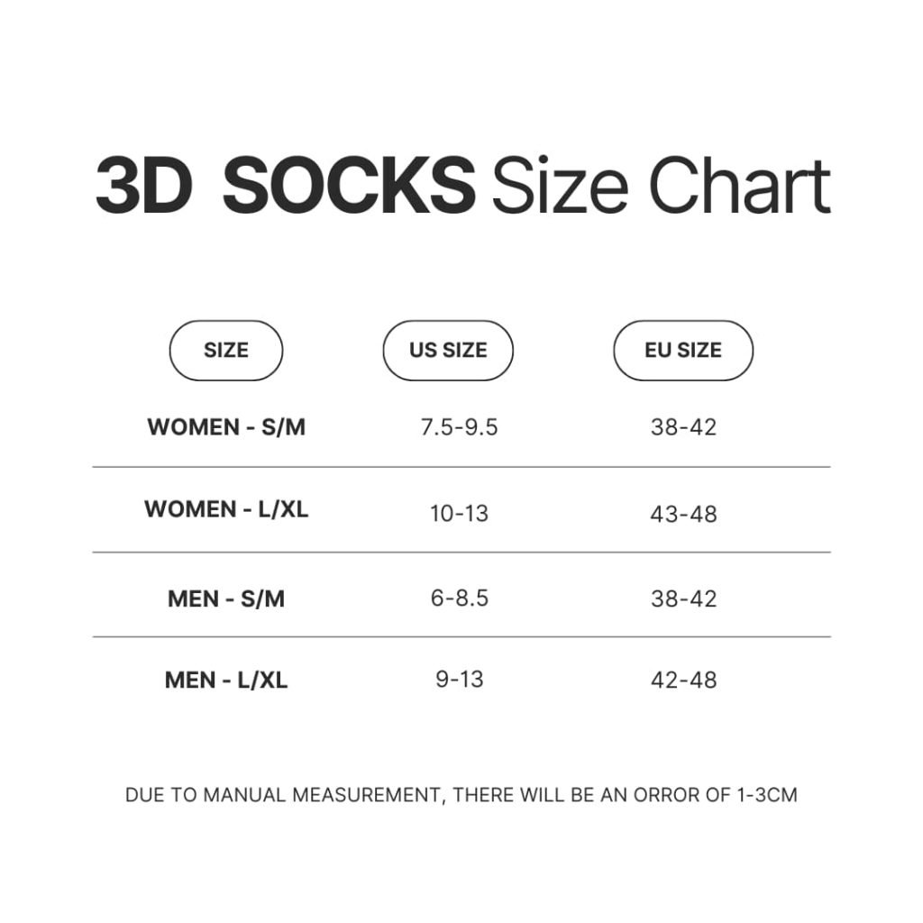 3D Socks Size Chart - My Hero Academia Merch