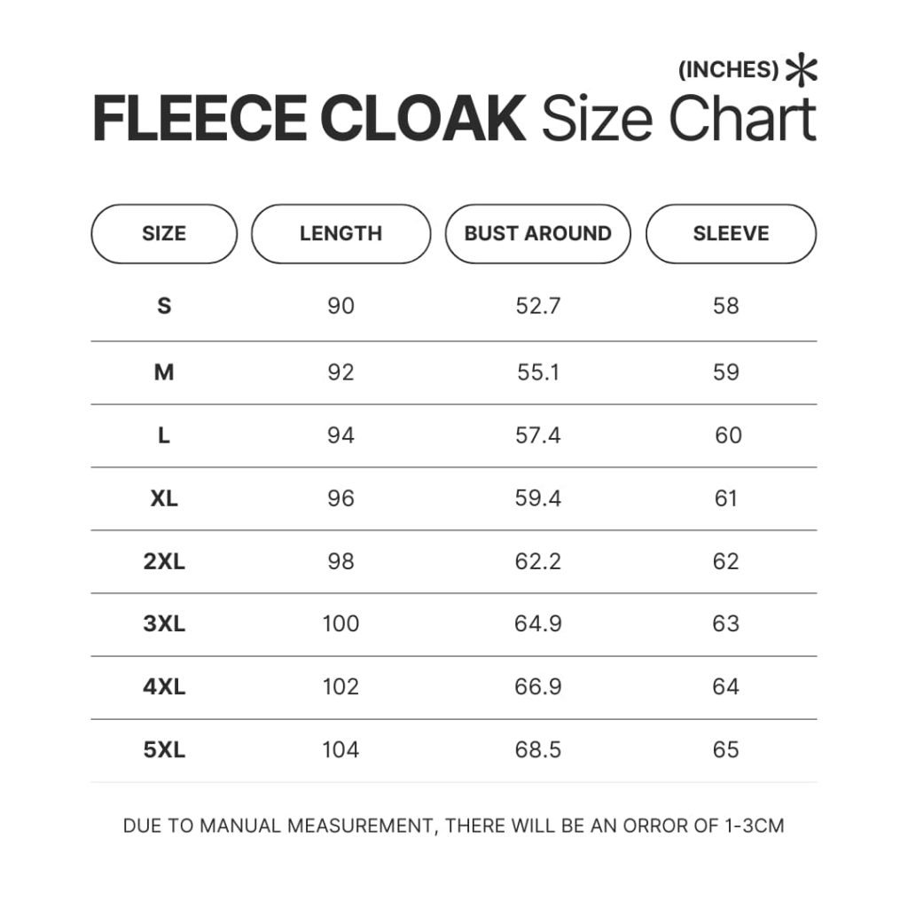 Fleece Cloak Size Chart - My Hero Academia Merch
